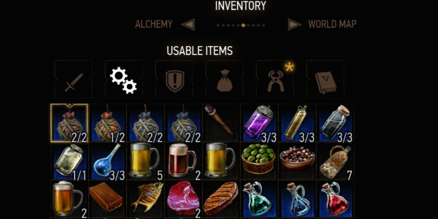 Creator's screenshot of Geralt's inventory using this mod in The Witcher 3