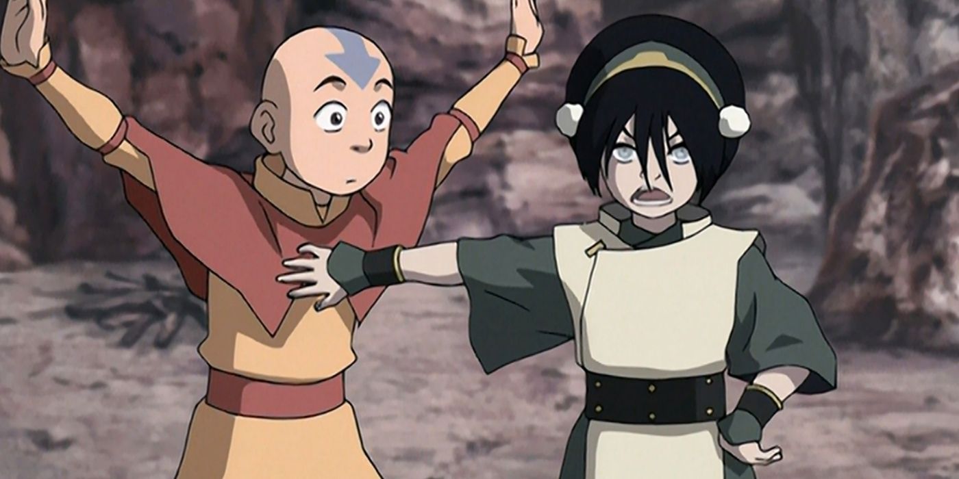 Toph stops an enthusiastic Aang in in ATLA