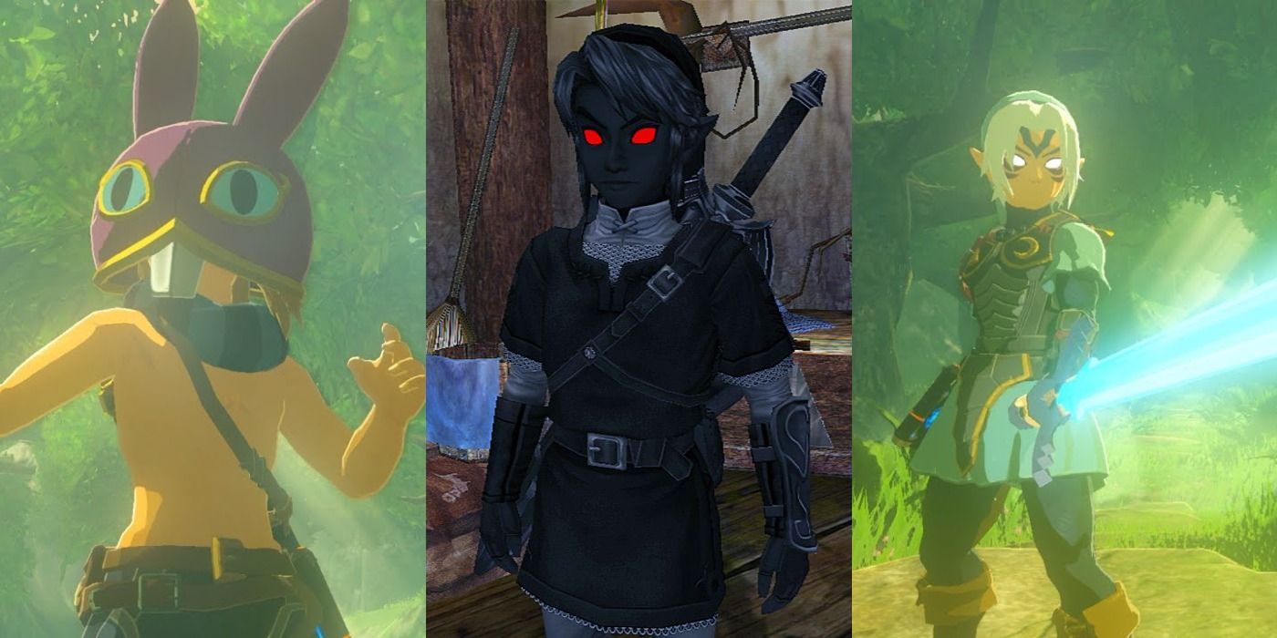 Ravio's Hood, the Dark Link Set, and Fierce Deity Set from Breath of the Wild, shown side by side.