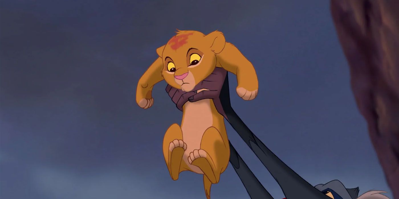 Baby Simba held up by Rafiki in The Lion King.