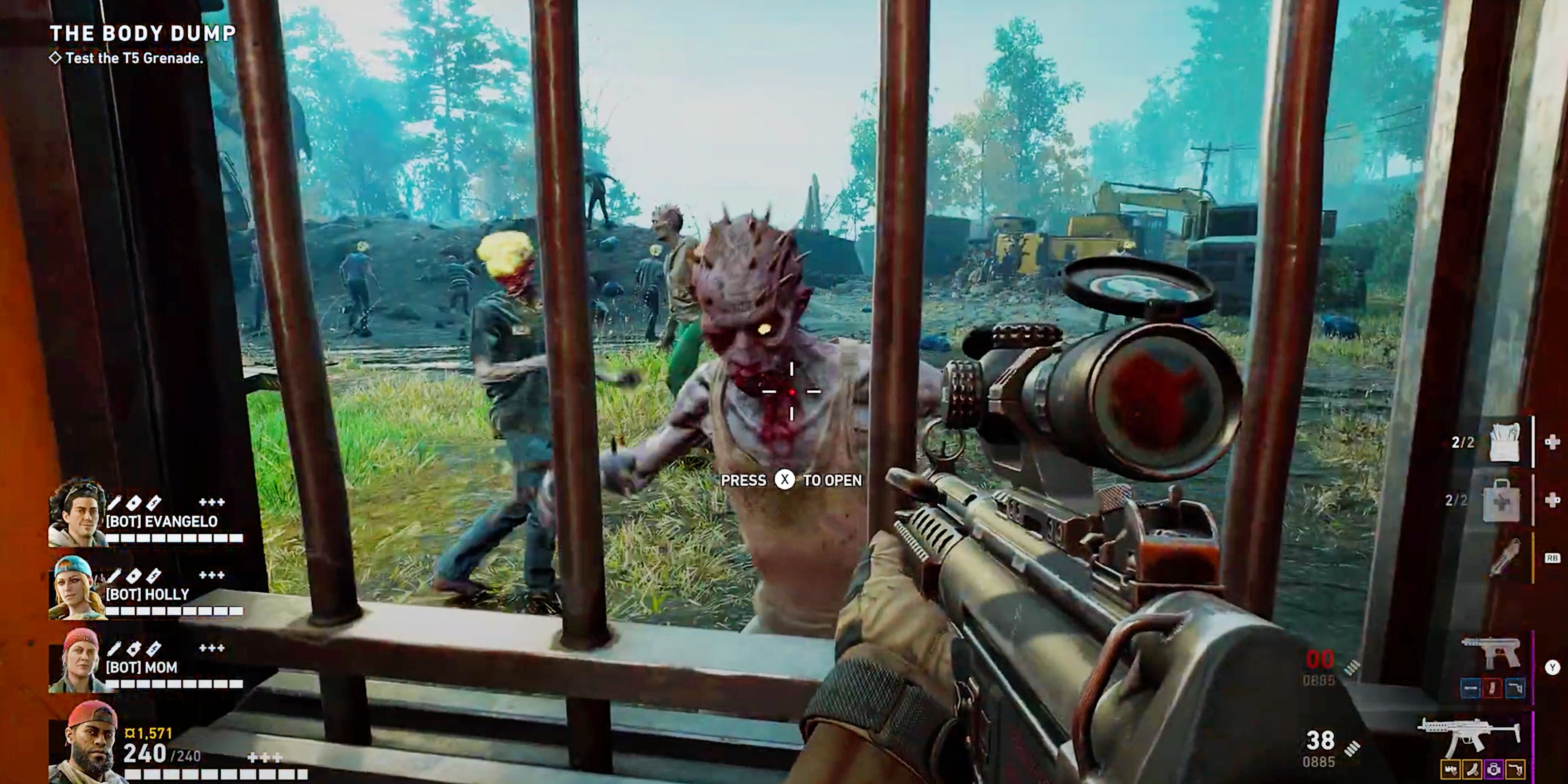 First-person view of a shooter aiming at a monster in Back 4 Blood