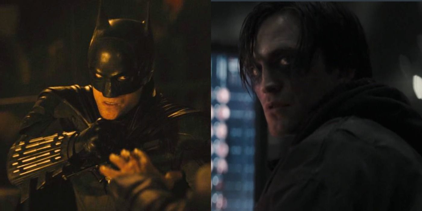 Split image of Batman and Bruce Wayne in The Batman trailer