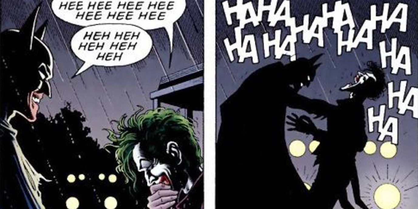 Batman and the Joker bursting into laughter in The Killing Joke