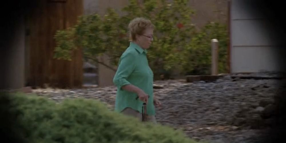 Walt tricks his neighbor Becky Simmons into entering his house in Breaking Bad