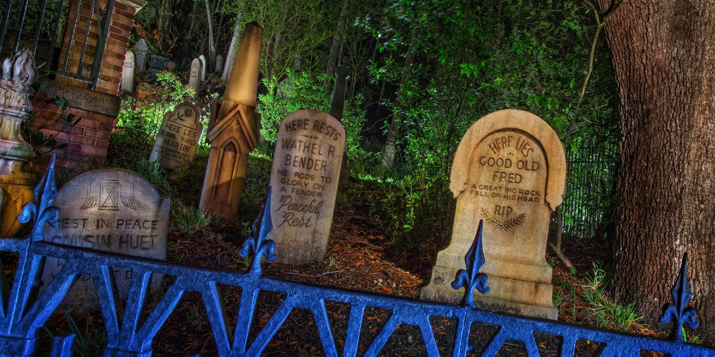 Behind the Attraction Haunted Mansion graveyard
