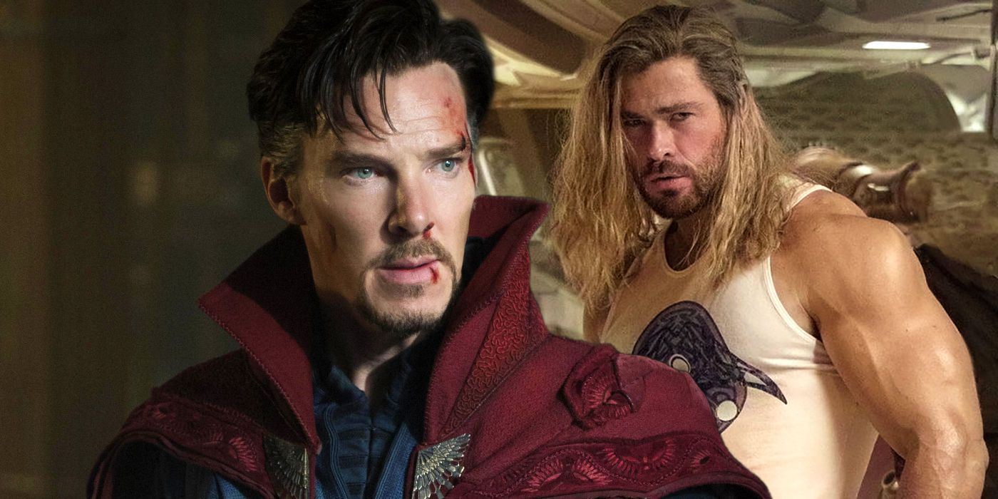 Benedict Cumberbatch as Doctor Strange and Chris Hemsworth as Thor