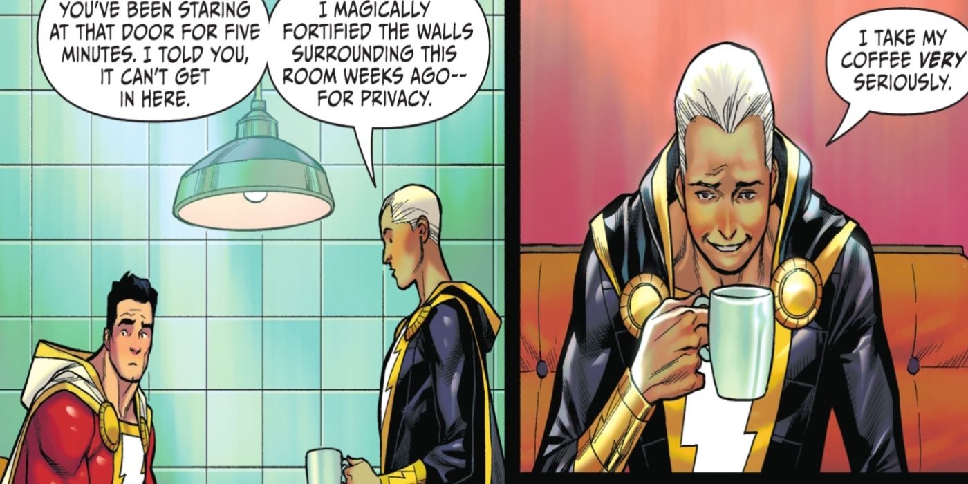 Black Adam and Shazam in the Cafe of Eternity