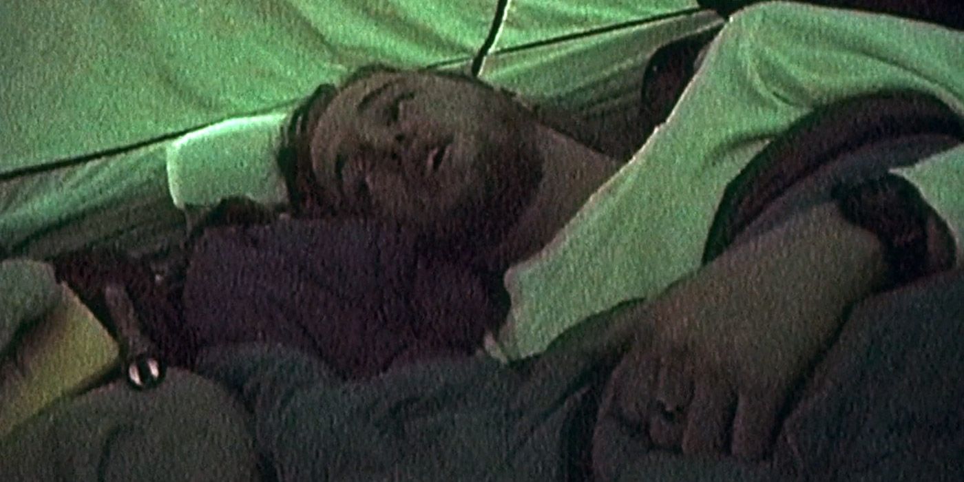 Josh talks while sleeping in a tent in The Blair Witch Project.