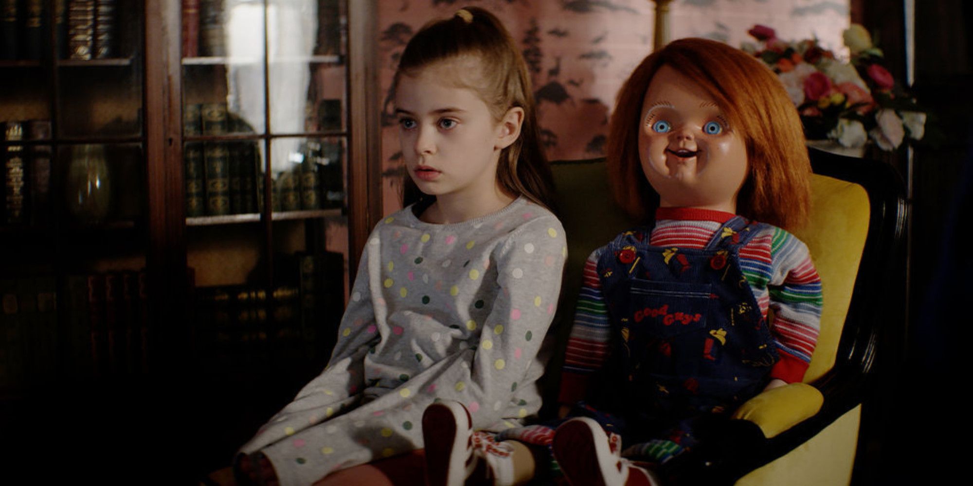 Brad Dourif as Chucky and Carina Battrick as Caroline Cross in Chucky Episode 3