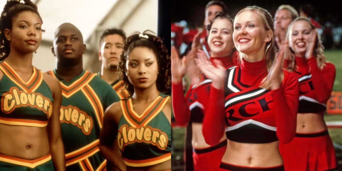 Split image of the Clovers and the Toros cheerleading squad in Bring It On