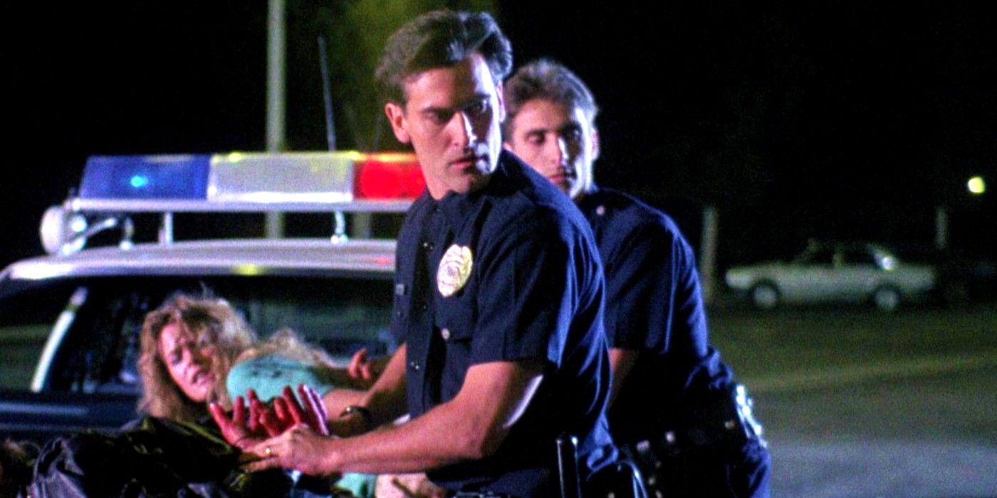 Officer Howard looking confused in Intruder (1989)