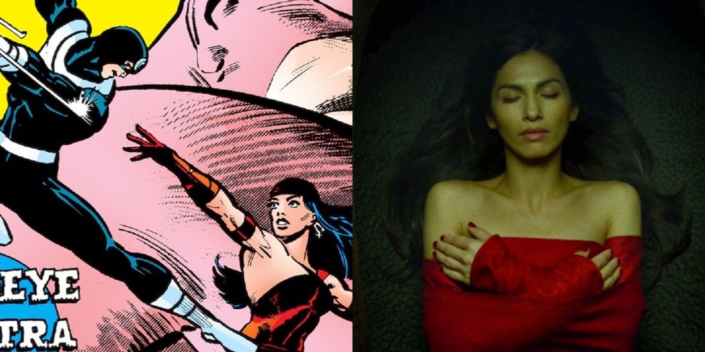 Split image of Daredevil #181 and Elektra's death in Daredevil season 2