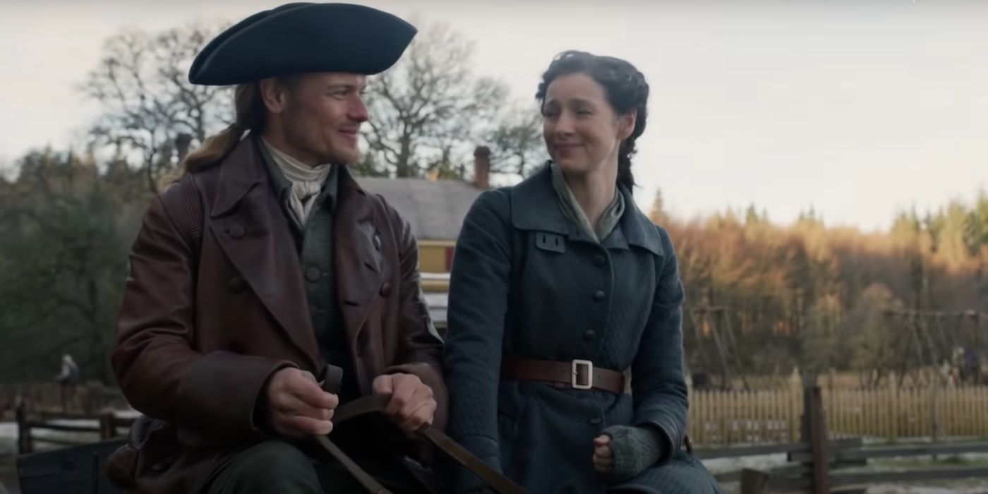 Caitriona Balfe as Claire Randall and Sam Heughan as Jamie Fraser in Outlander Season 6