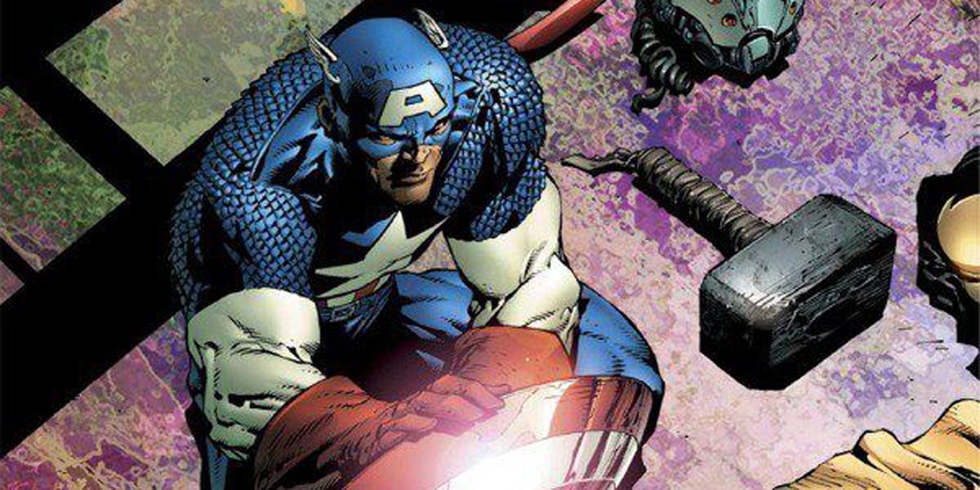 Captain America sitting on the ground in Avengers Disassembled.