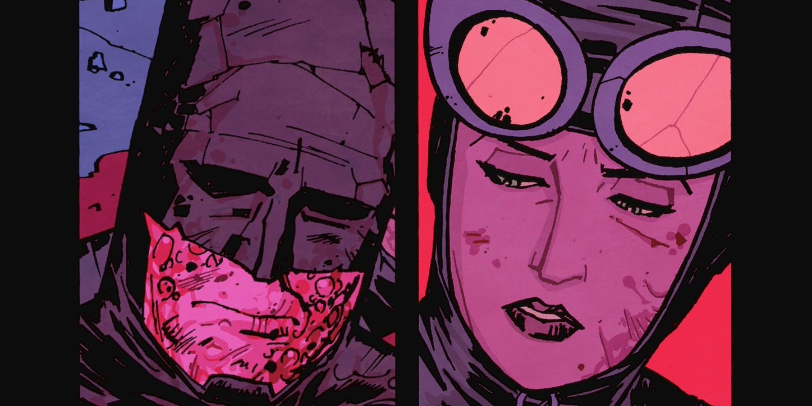 Catwoman holds Batman as he dies in Lonely City comic book.