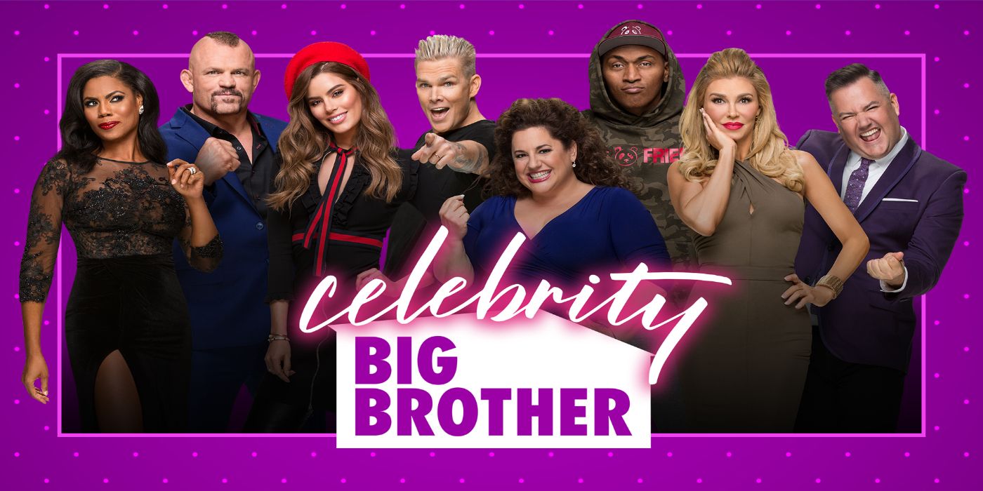 The stars of Celebrity Big Brother pose with the logo for a promo shot