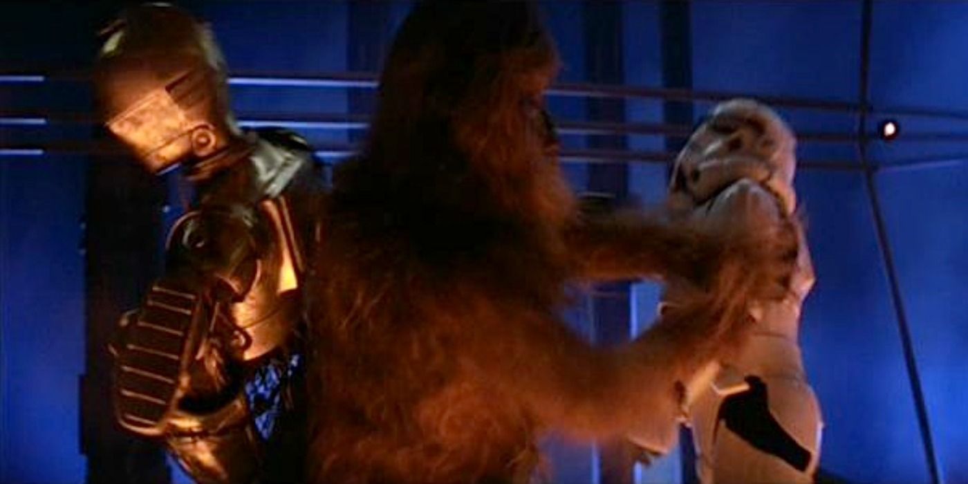 Chewbacca attacks stormtroopers after finding out Han will be frozen in carbonite in the Empire Strikes Back