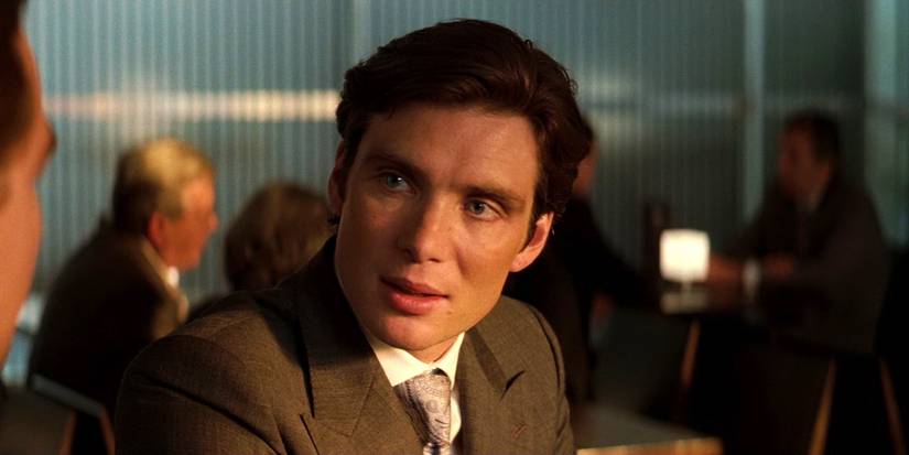 Cillian Murphy speaking to someone off screen in Inception