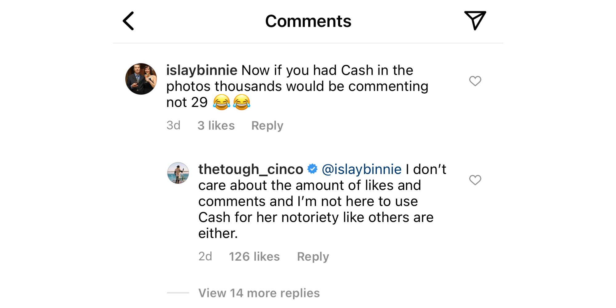 Cinco aka Melvin Holland Jr from Love Island USA season 3 via Instagram responding to a fan