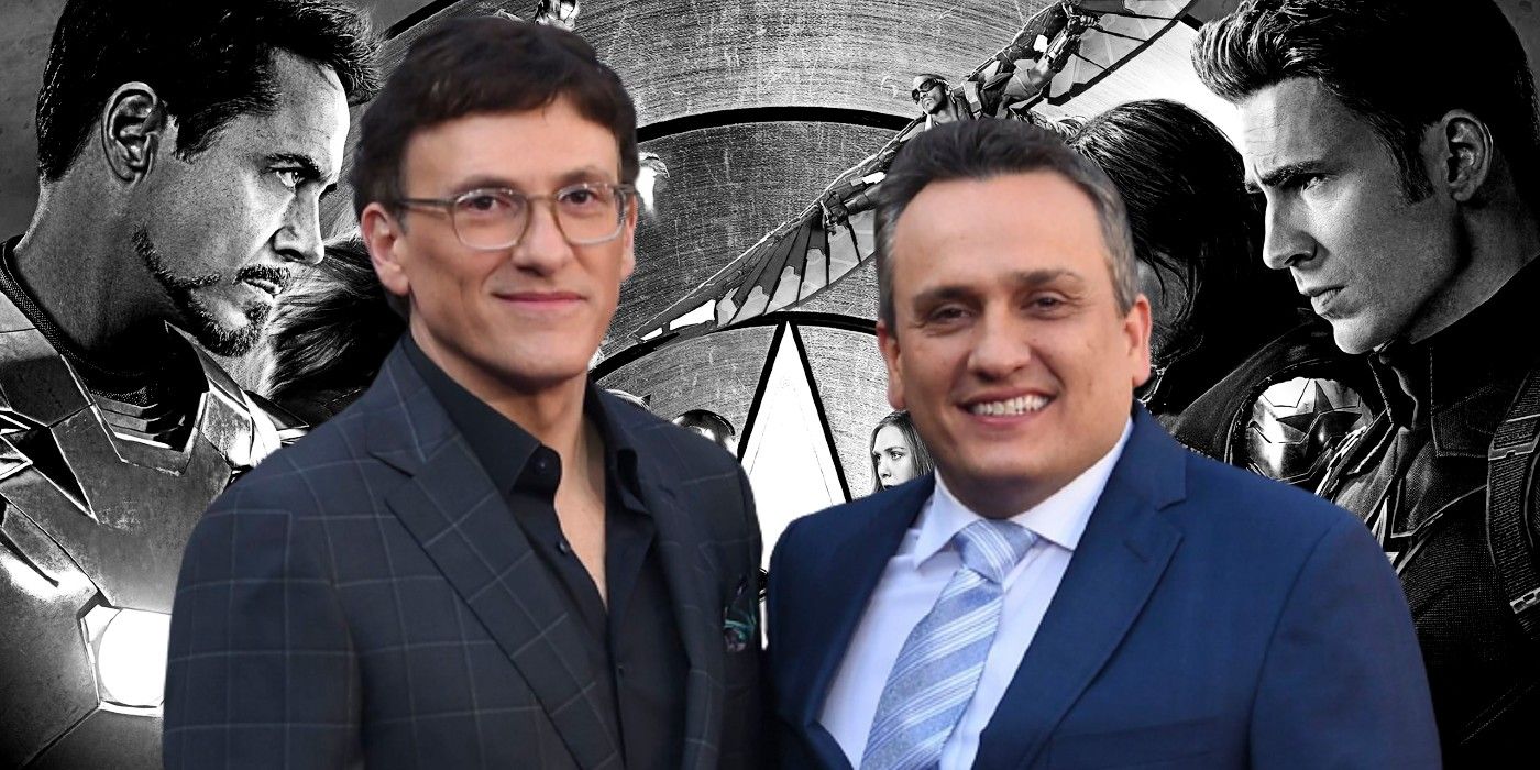 The Russo Brothers in front of the Civil War poster
