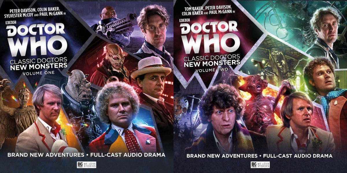 The box set art for both volumes of Classic Doctors New Monsters