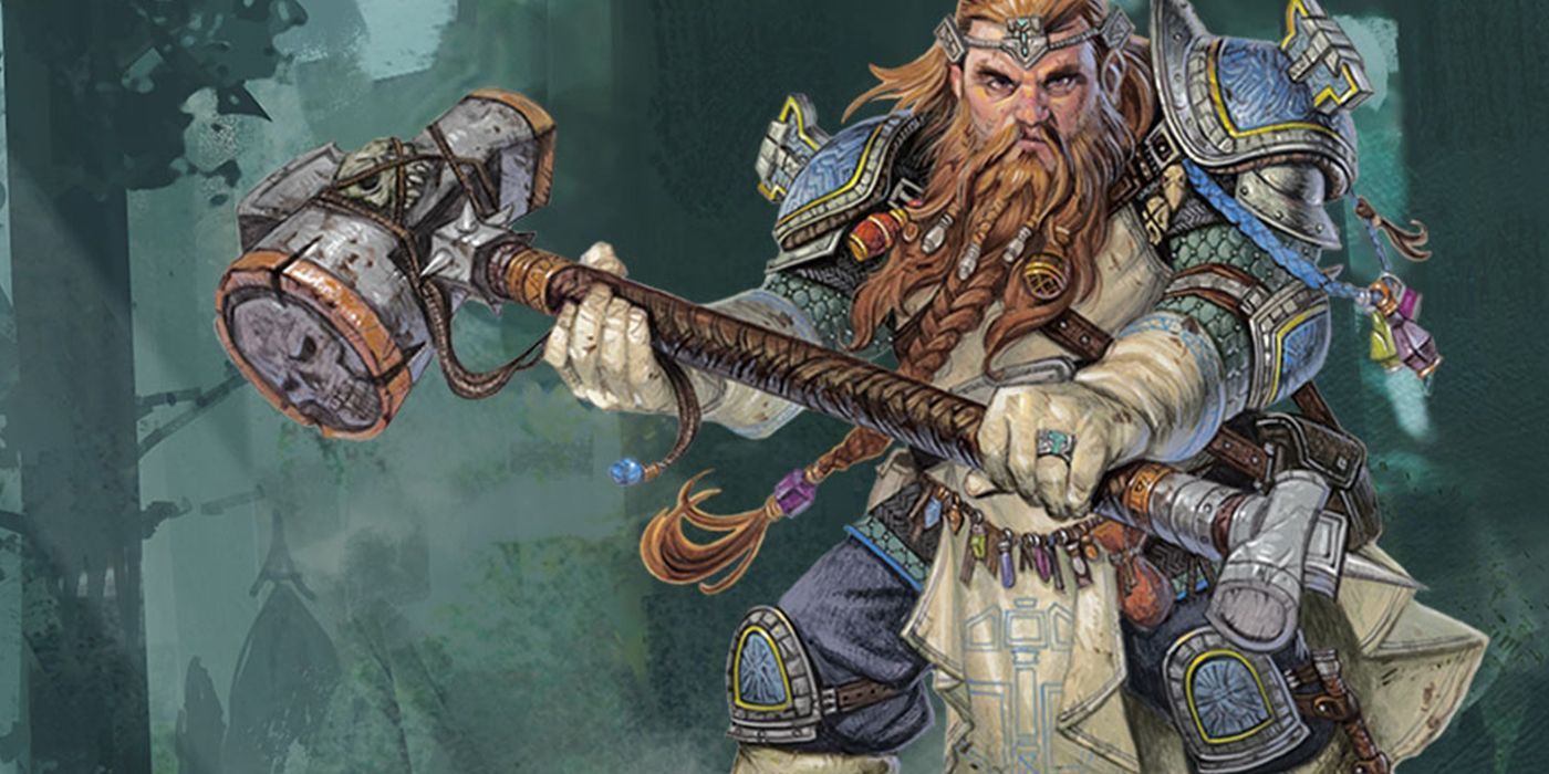 An image of a Dwarf cleric wielding a hammer in Dungeons & Dragons.