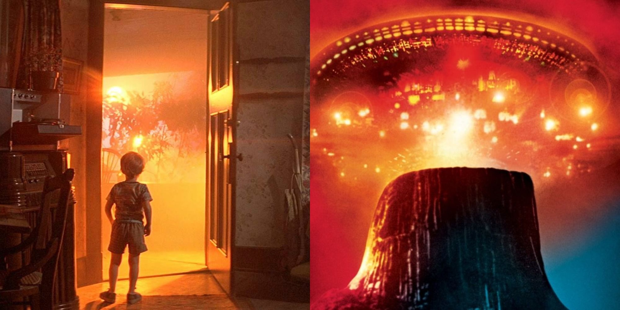 Split image of boy in a doorway and a UFO in Close Encounters of the Third Kind