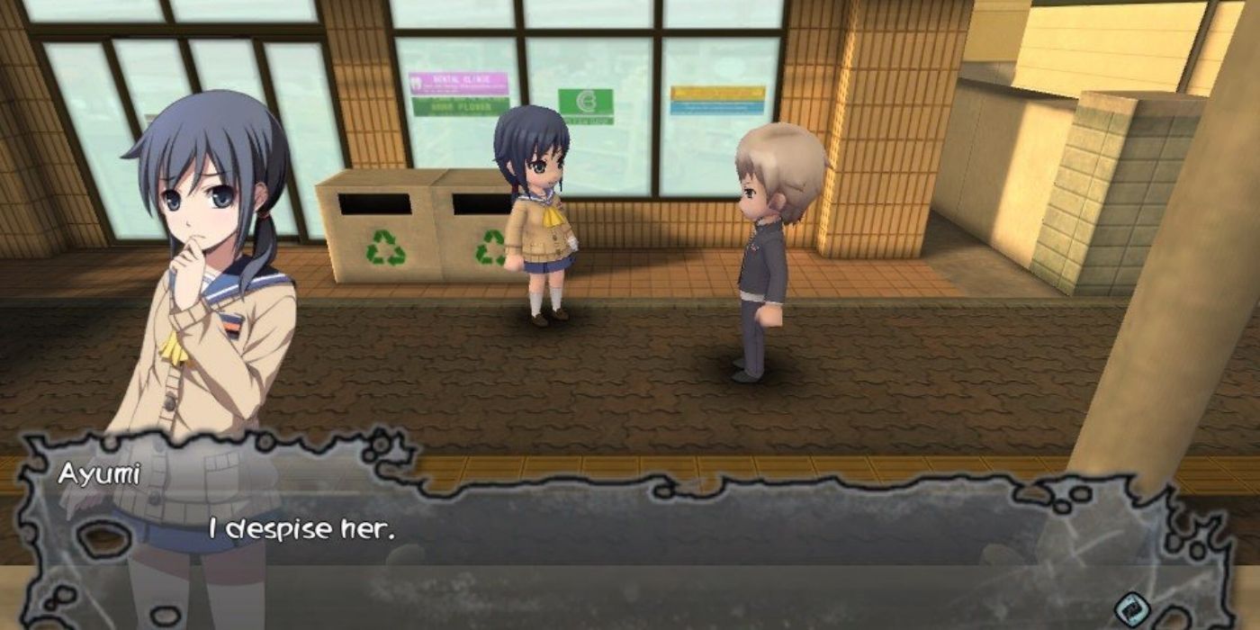 Two characters talking in Corpse Party Blood Drive