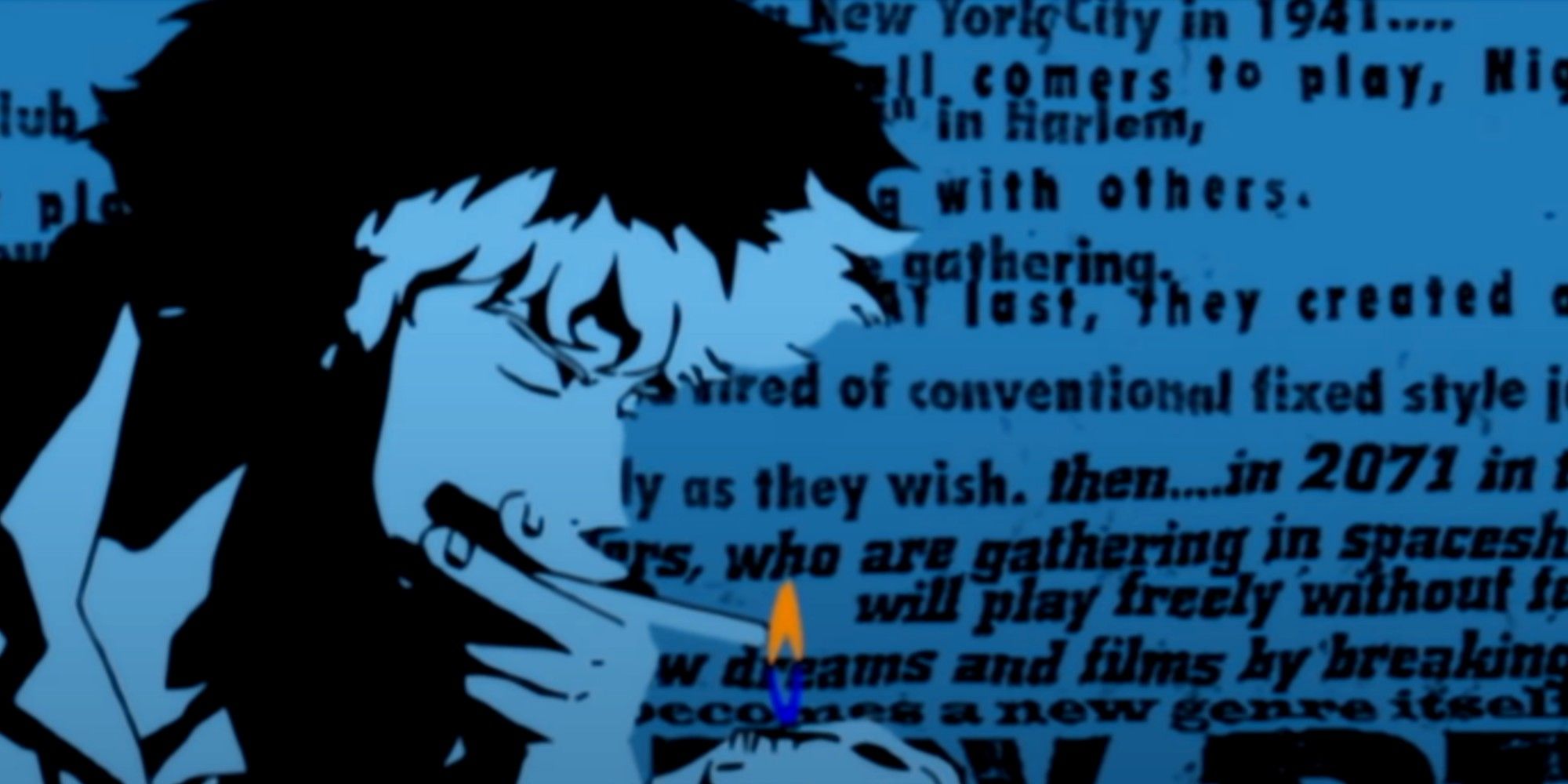 Cowboy Bebop: Créditos de abertura mostrando Spike Spiegel fumando