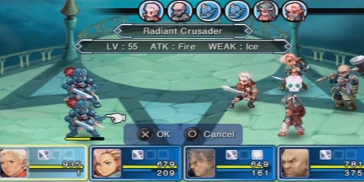 Warriors battle soldiers on a field in Crimson Gem Saga.