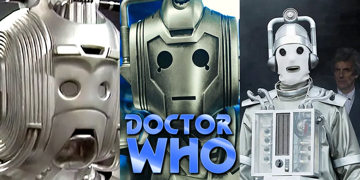 Split image of three Cybermen in Doctor Who