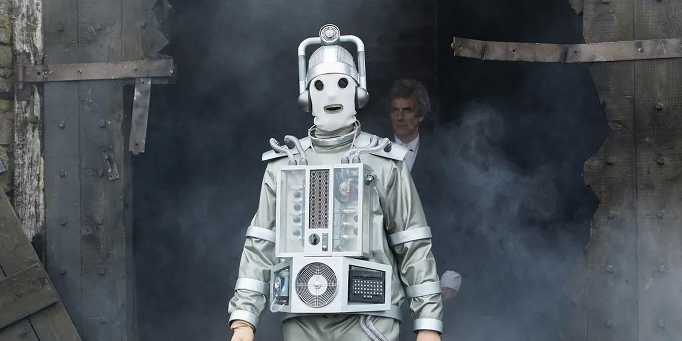 The Twelfth Doctor with a Mondasian Cyberman in Doctor Who