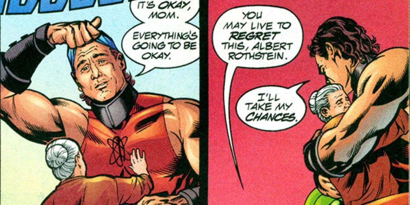Atom Smasher rescuing his mother in DC comics
