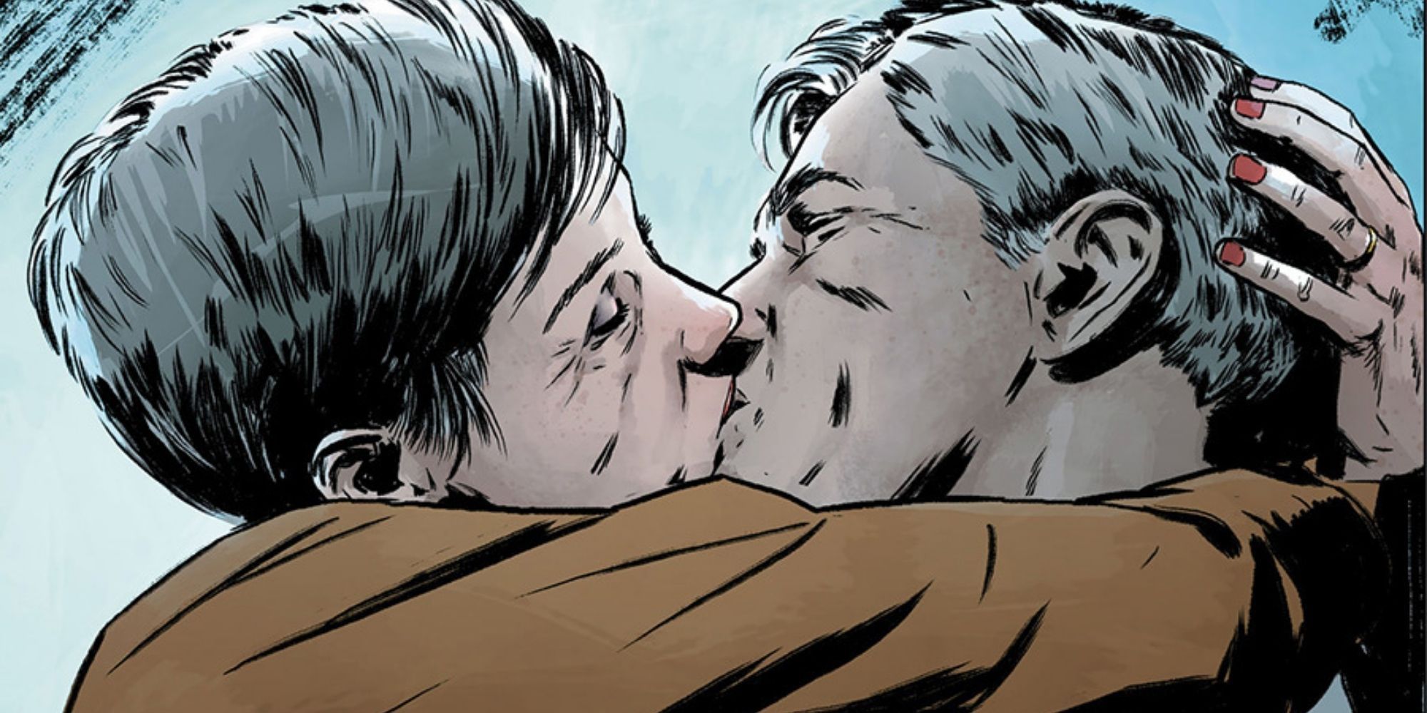 Elderly Bruce Wayne and Selina Kyle kiss