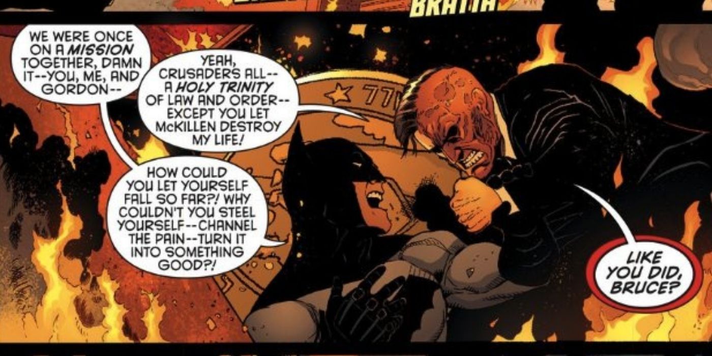 Batman confronts Two-Face in DC Comics