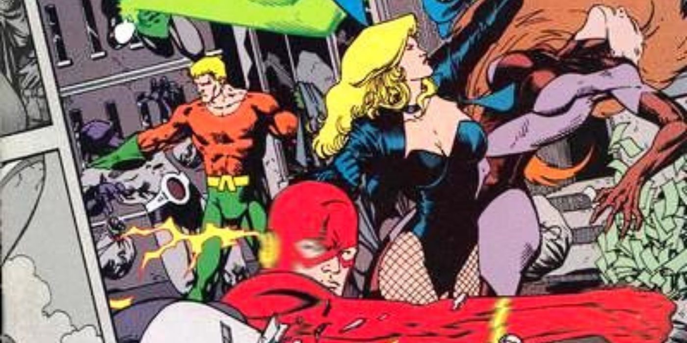 Aquaman, Flash, and Black Canary fighting on the cover of JLA Year One #1