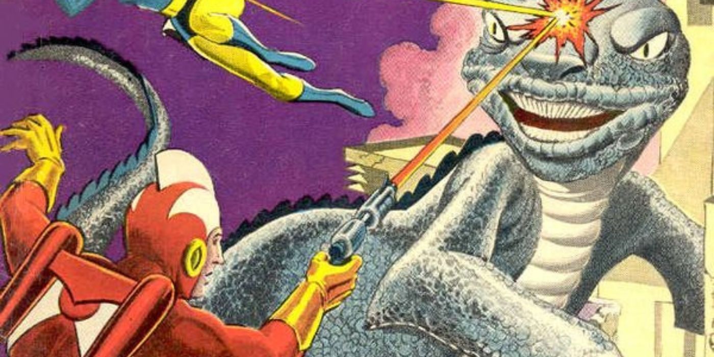 Adam Strange fights a monster on the cover of Mystery In Space #55