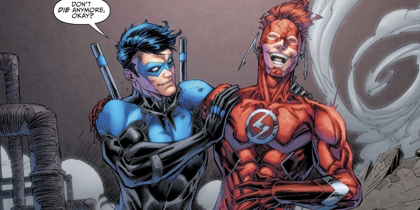 Nightwing teasing Kid Flash about his constant deaths