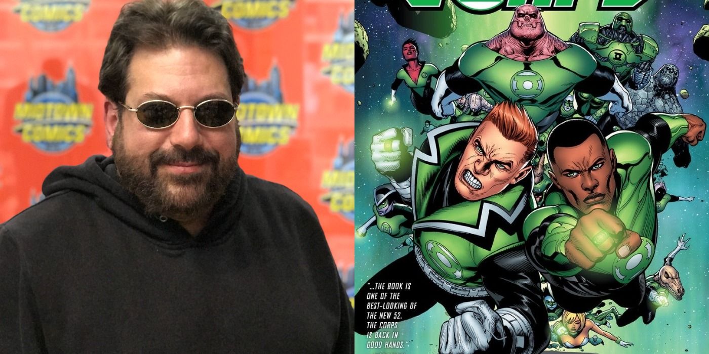 Split image showing comic book writer Peter J. Tomasi and the Green Lantern Corps