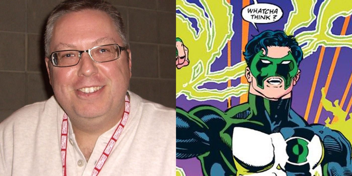 Split image showing comic book writer Ron Marz and Kyle Rayner flexing