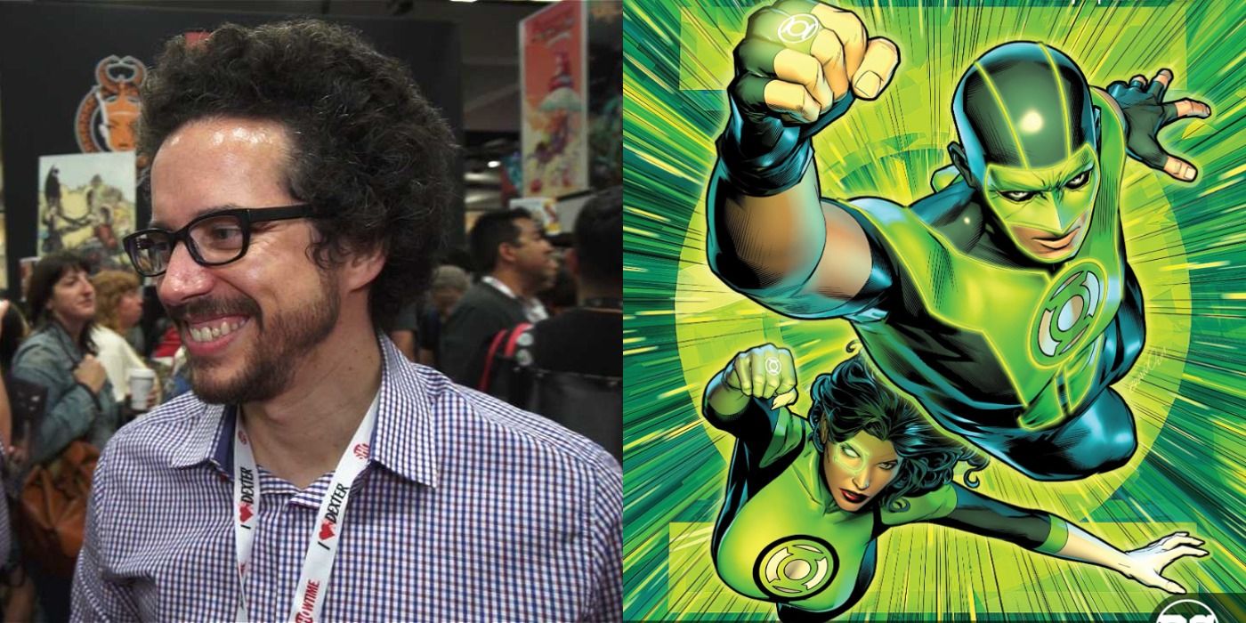 Split image showing comic book writer Sam Humphries and the cover of Green Lanterns