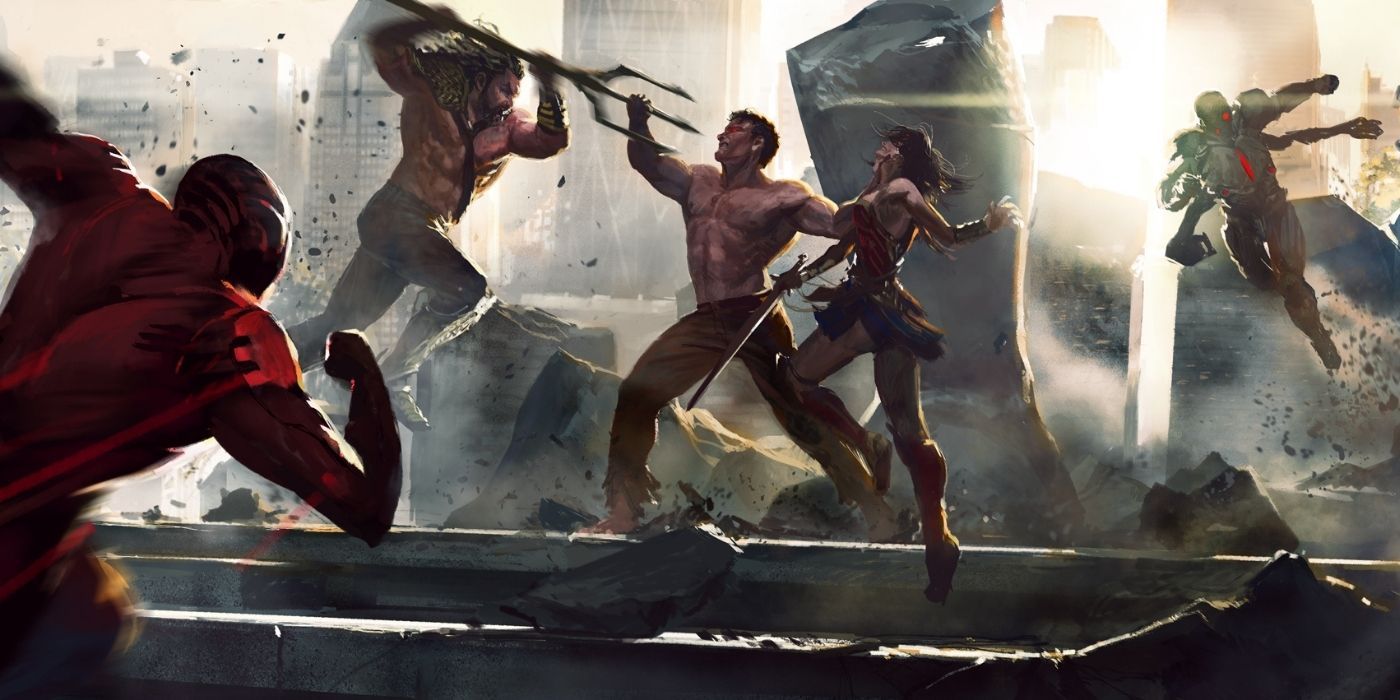 Concept art ofr the Justice League's battle with Superman in Justice League