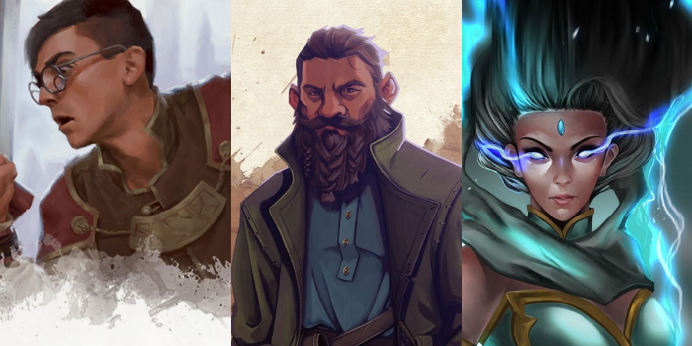 Images representing DnD homebrew classes The Savant, The Pugilist, and the Scion side by side.