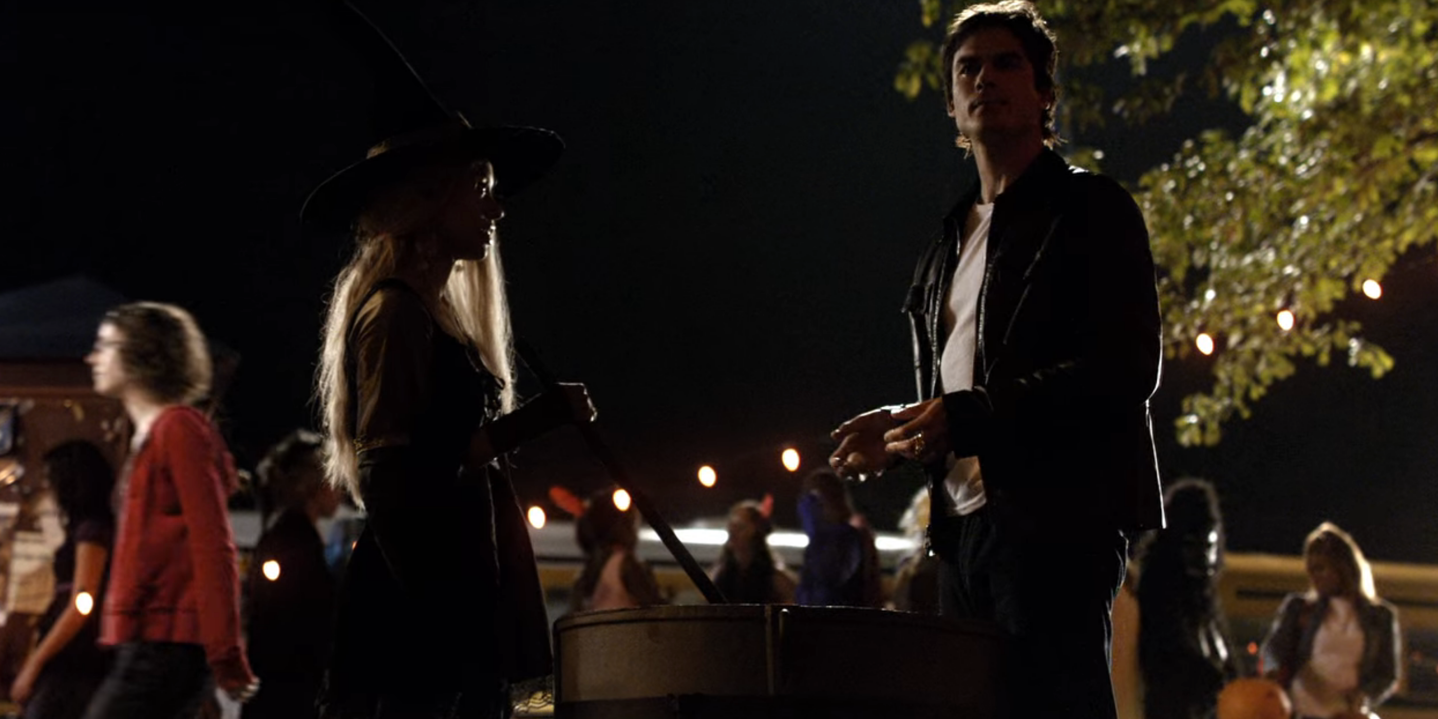 Damon and Bonnie at the Halloween Dance in The Vampire Diaries.