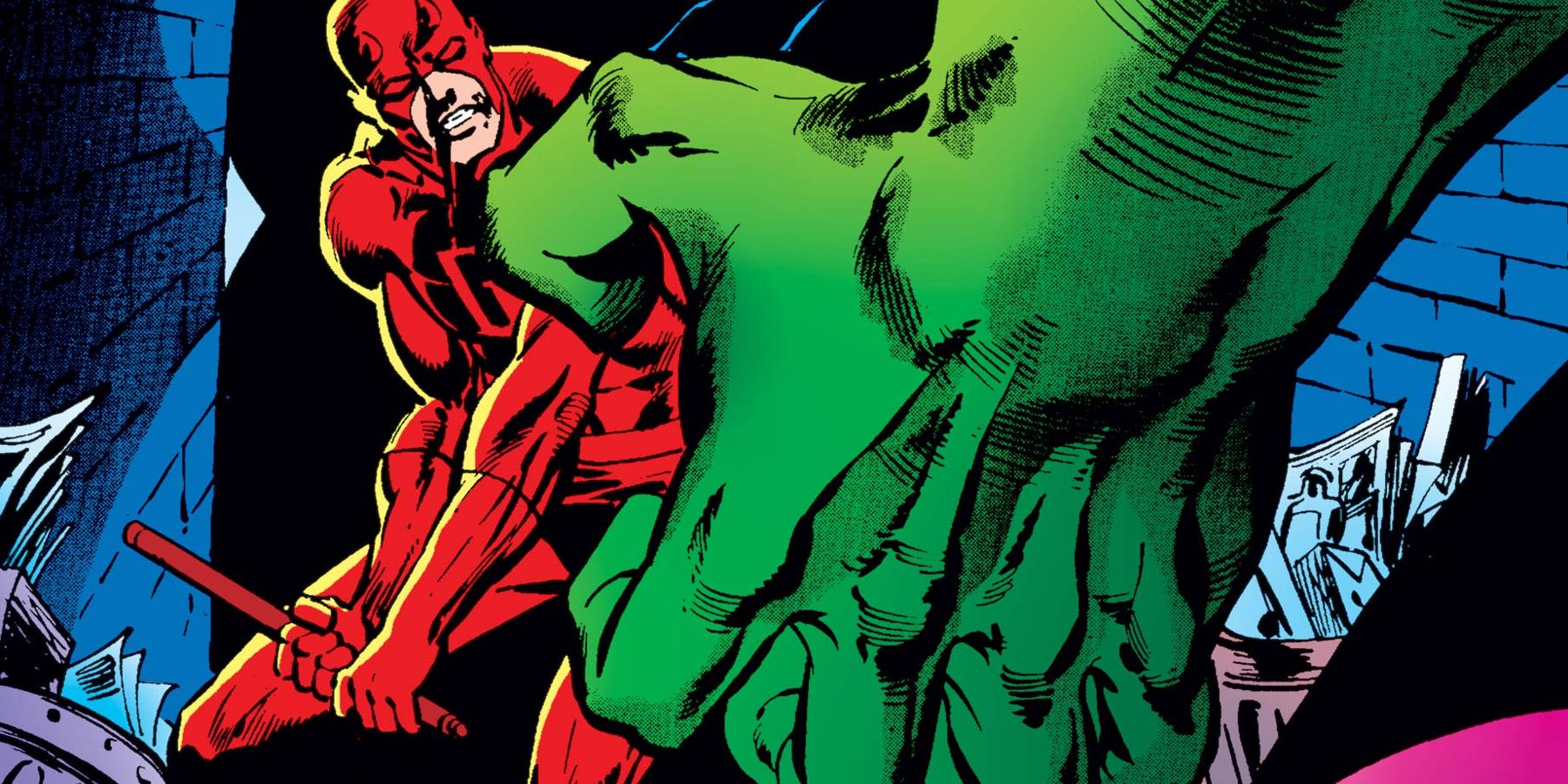 Daredevil battles the Hulk.