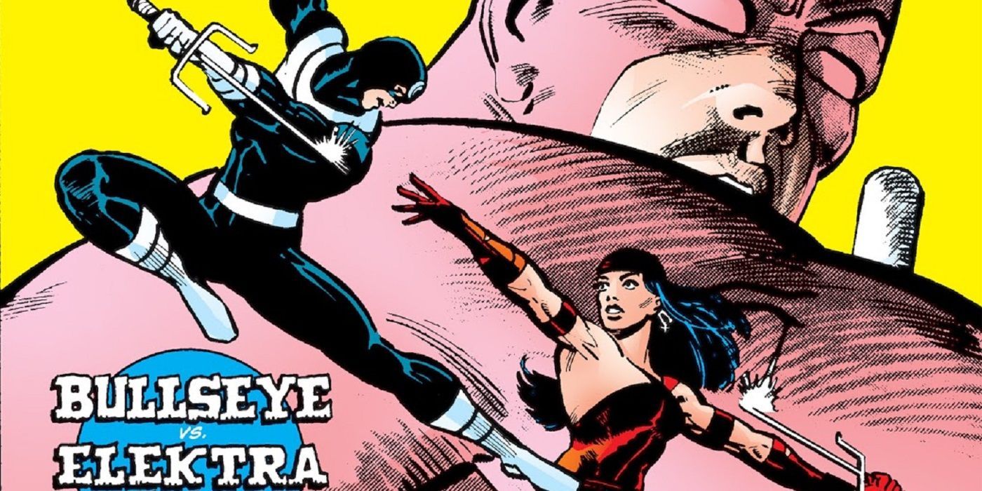 Capa de Demolidor # 181 com Bullseye e Elektra lutando com sais na Marvel Comics.