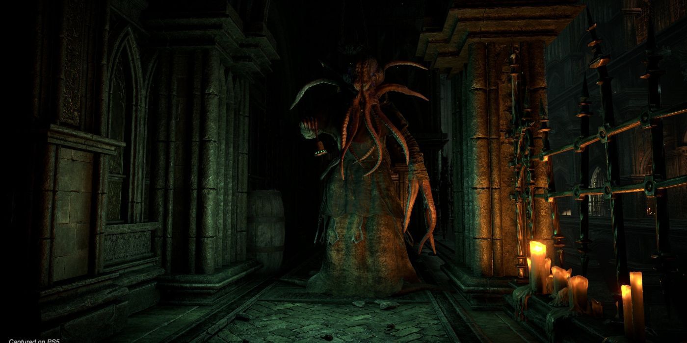 A Mind Flayer approaches in Demon's Souls.