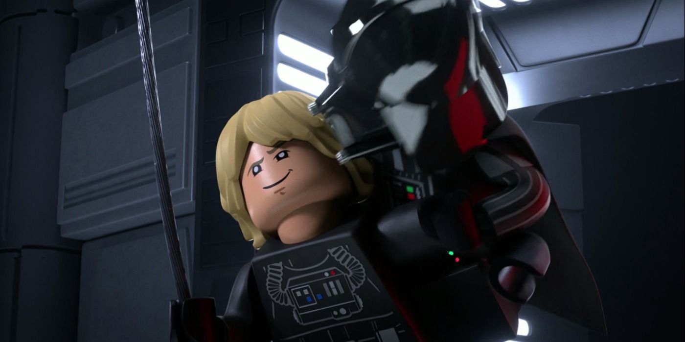 Darth Vader gives Luke a kiss for luck in LEGO Star Wars Terrifying Tales