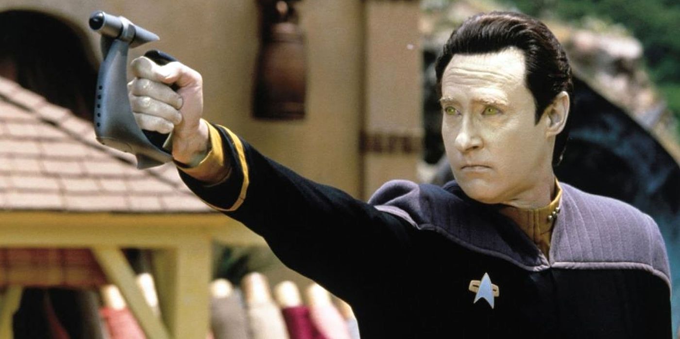 Data aims a phaser from Star Trek Insurrection