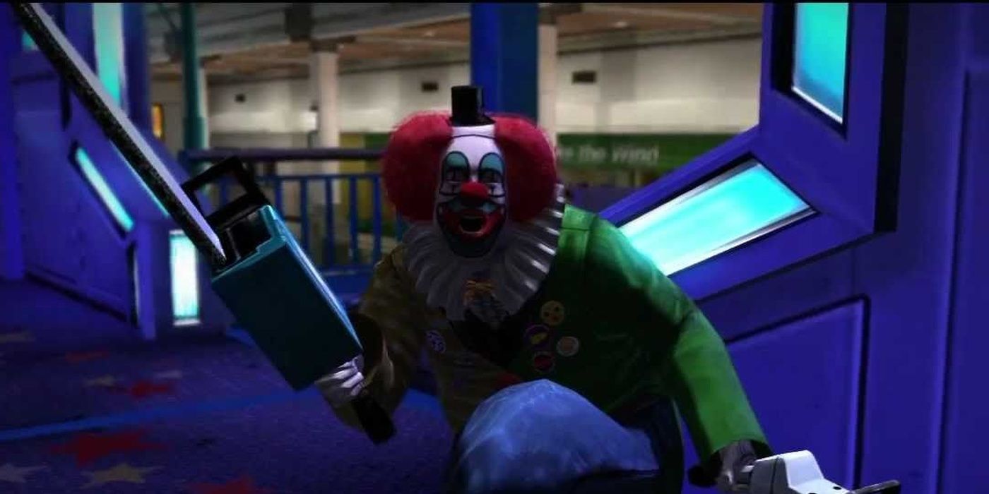 The clown with chainsaws from Dead Rising looking creepy